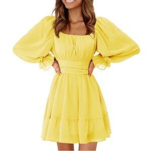EUC Size Large Elegant Yellow Puff‎ Sleeve Dress